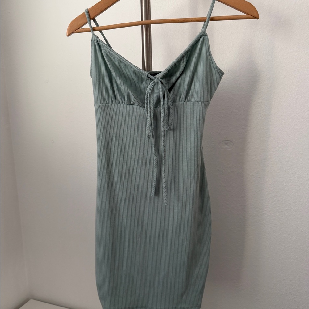 Forever 21 Light Sage Ribbed Tie-Front Tank Dress
